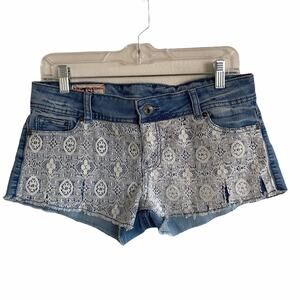 1st Kiss Distressed Denim Cutoff Jeans Shorts Lace Detail Size 9